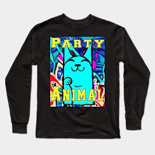 blue cat party animal Long Sleeve T-Shirt